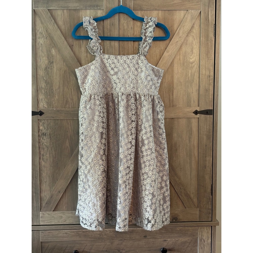 Noralee Girls Mura Dress Lavender Floral Lace Ruffle Strap Smocked Back Size 10y